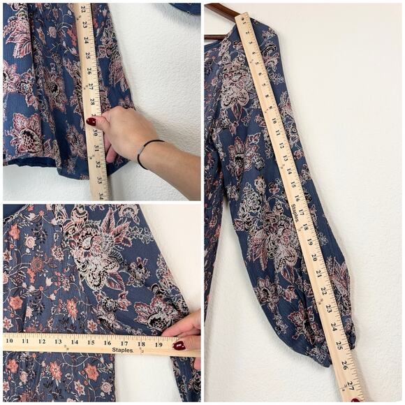 Free People Boho Romantic S Floral Mini Dress Blue Peasant Cottagecore Flowy - Picture 8 of 8